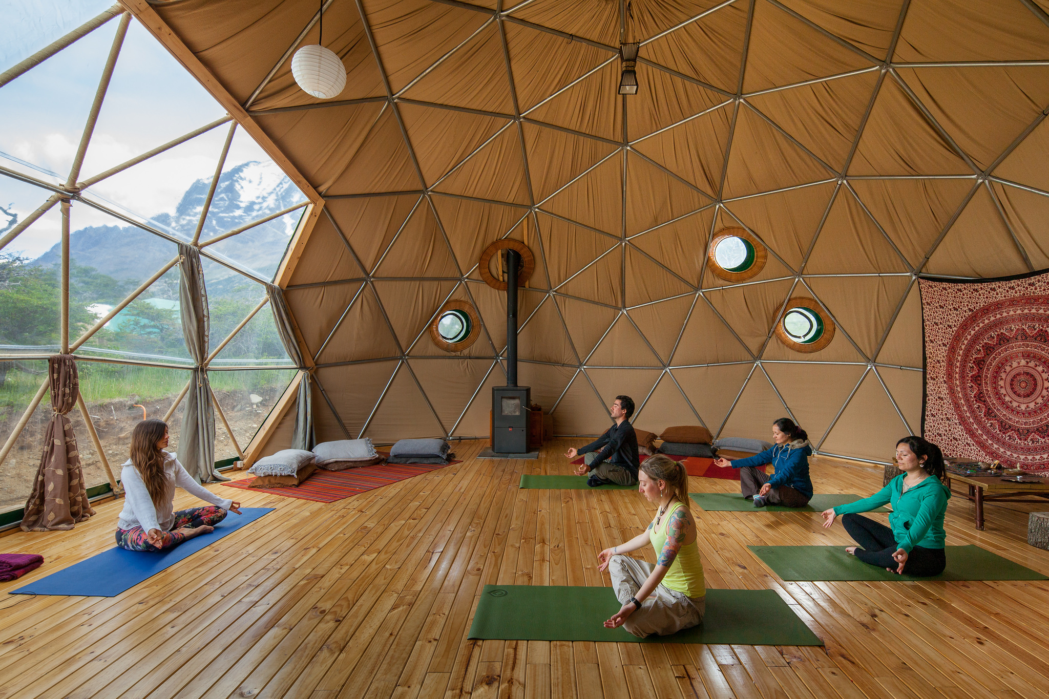 Yoga class at Eco Camp, Patagonia