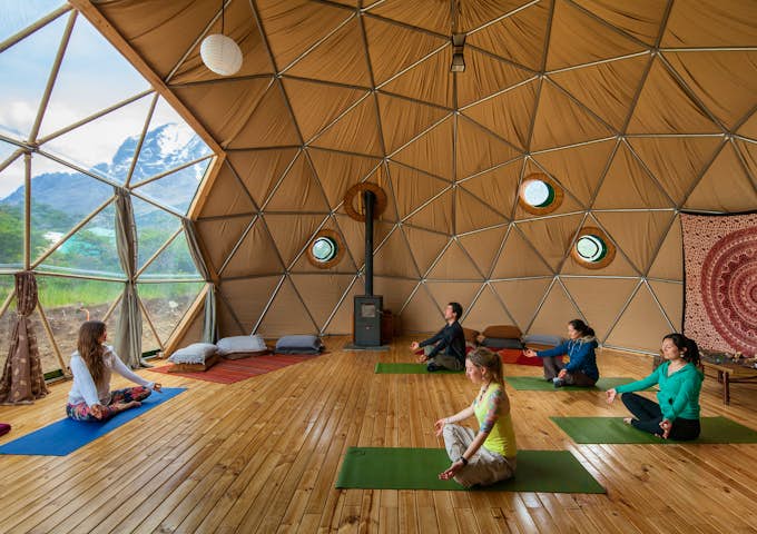 Yoga class at Eco Camp, Patagonia