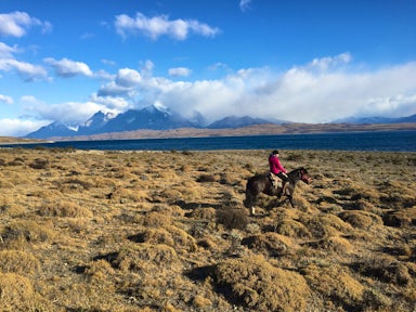 Chloe horse riding in Torres del Paine