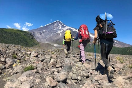 Ascending Lanín Volcano, Argentinian Lake District, Argentina