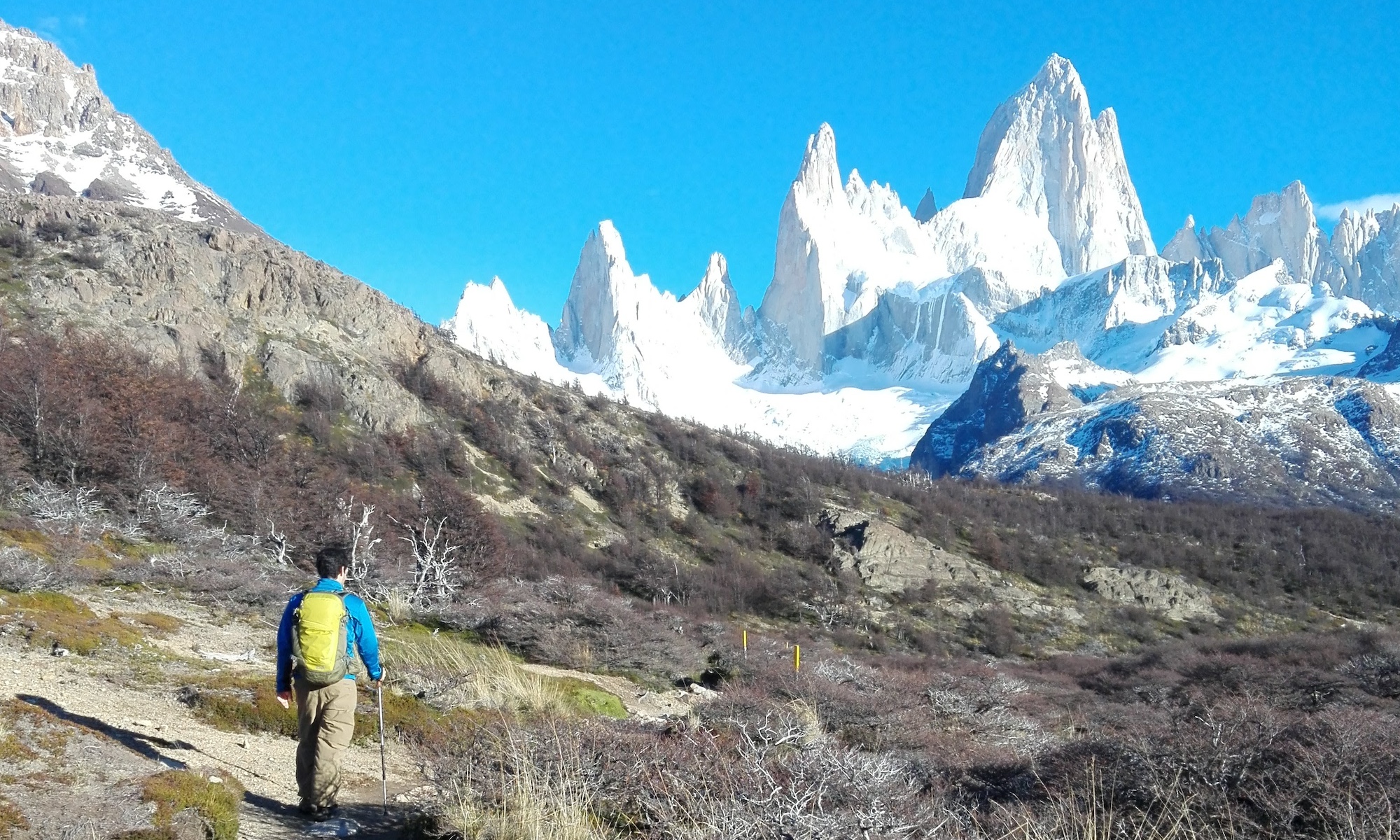 Agustin hiking to Laguna De los Tres, Argentina