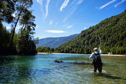 Fly-fishing on Río Puelo, Tagua Tagua, Chilean Lake District, Chile