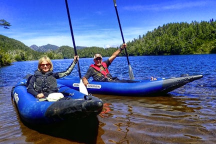 Kayaking on Laguna Gaviotas, Chilean Lake District, Chile