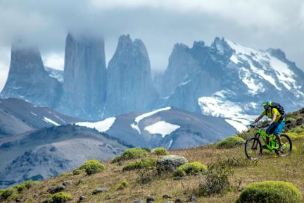 Mountain biking near the Towers in Torres del Paine