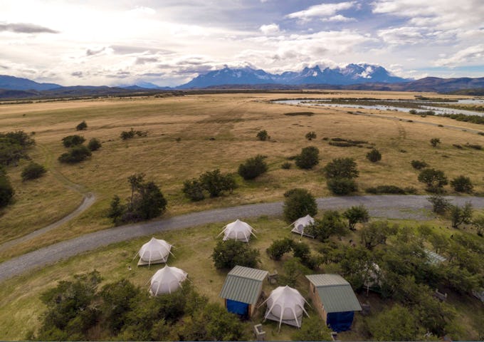 Aerial view of Serrano Camp, Torres del Paine, Chile