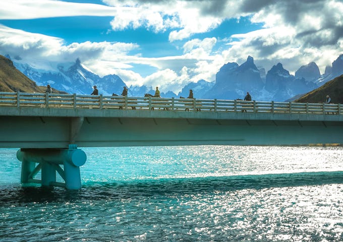 Crossing Weber Bridge to Serrano, Torres del Paine, Chile