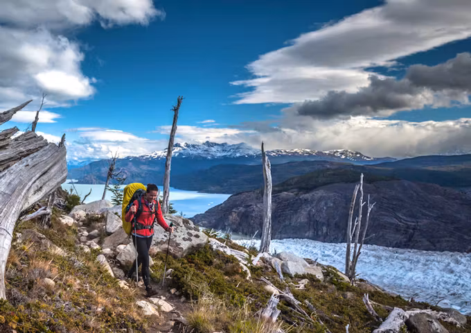 Hiking by Lake Grey, Torres del Paine, Chile