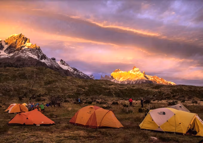 Sunset at Paine Grande camp, Torres del Paine, Chile
