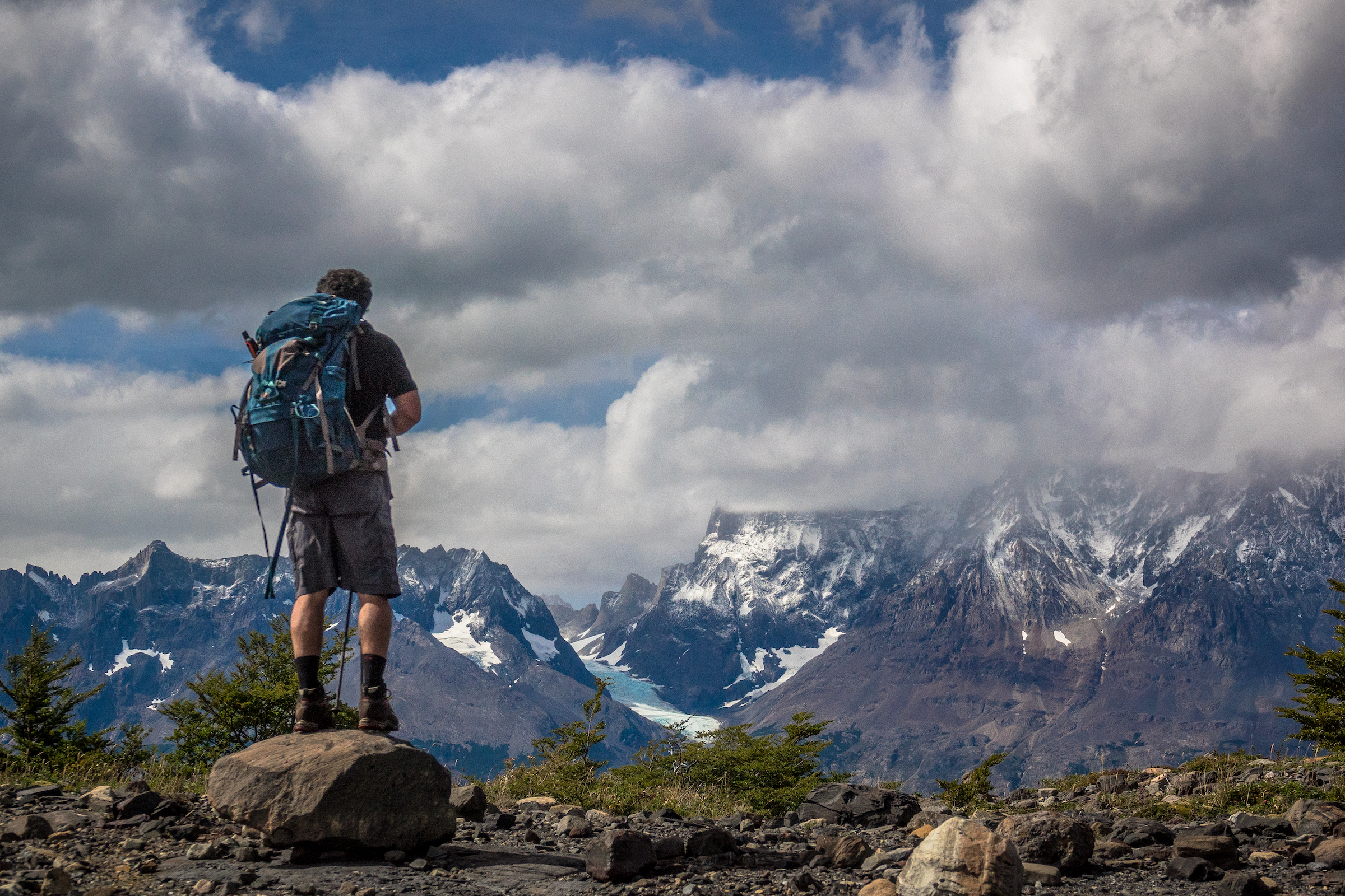 Hiker in the Zapata Valley in Torres del Paine