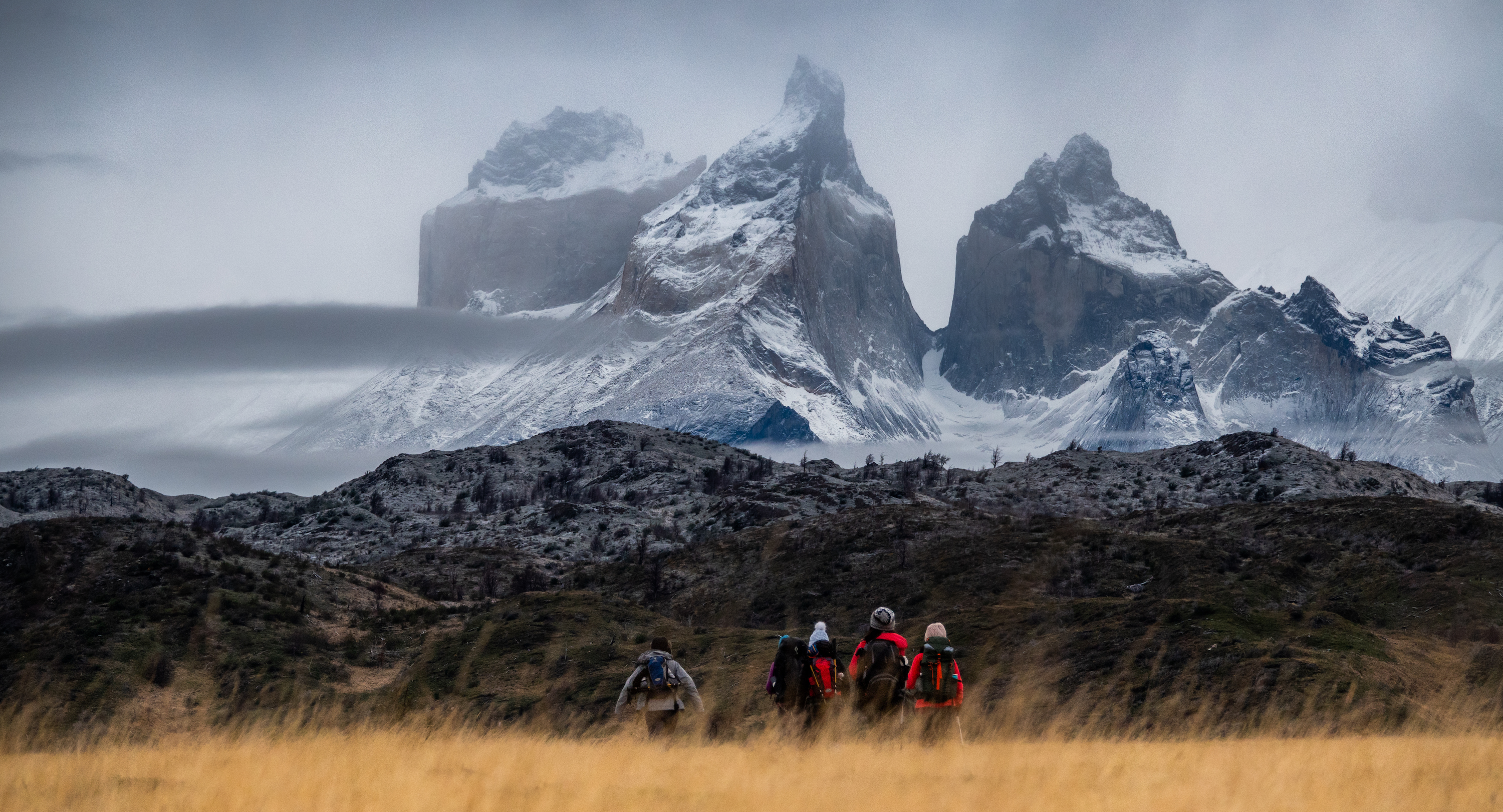 Hiking to Lake Pehoé in winter in Torres del Paine