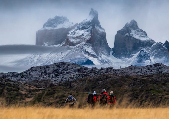 Hiking to Lake Pehoé in winter in Torres del Paine