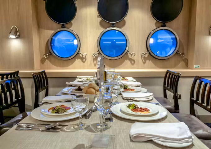 Dining Room on Ventus Australis Patagonian cruise ship, Patagonia