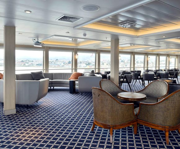 Lounge on Ventus Australis Patagonian cruise ship, Patagonia