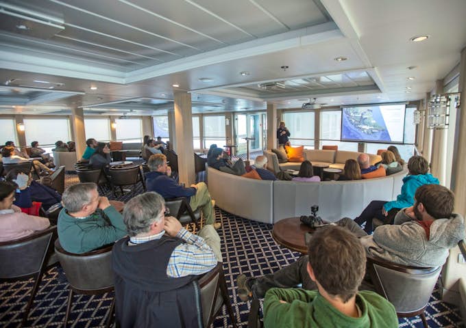 Lecture theatre on Ventus Australis Patagonian cruise ship, Patagonia