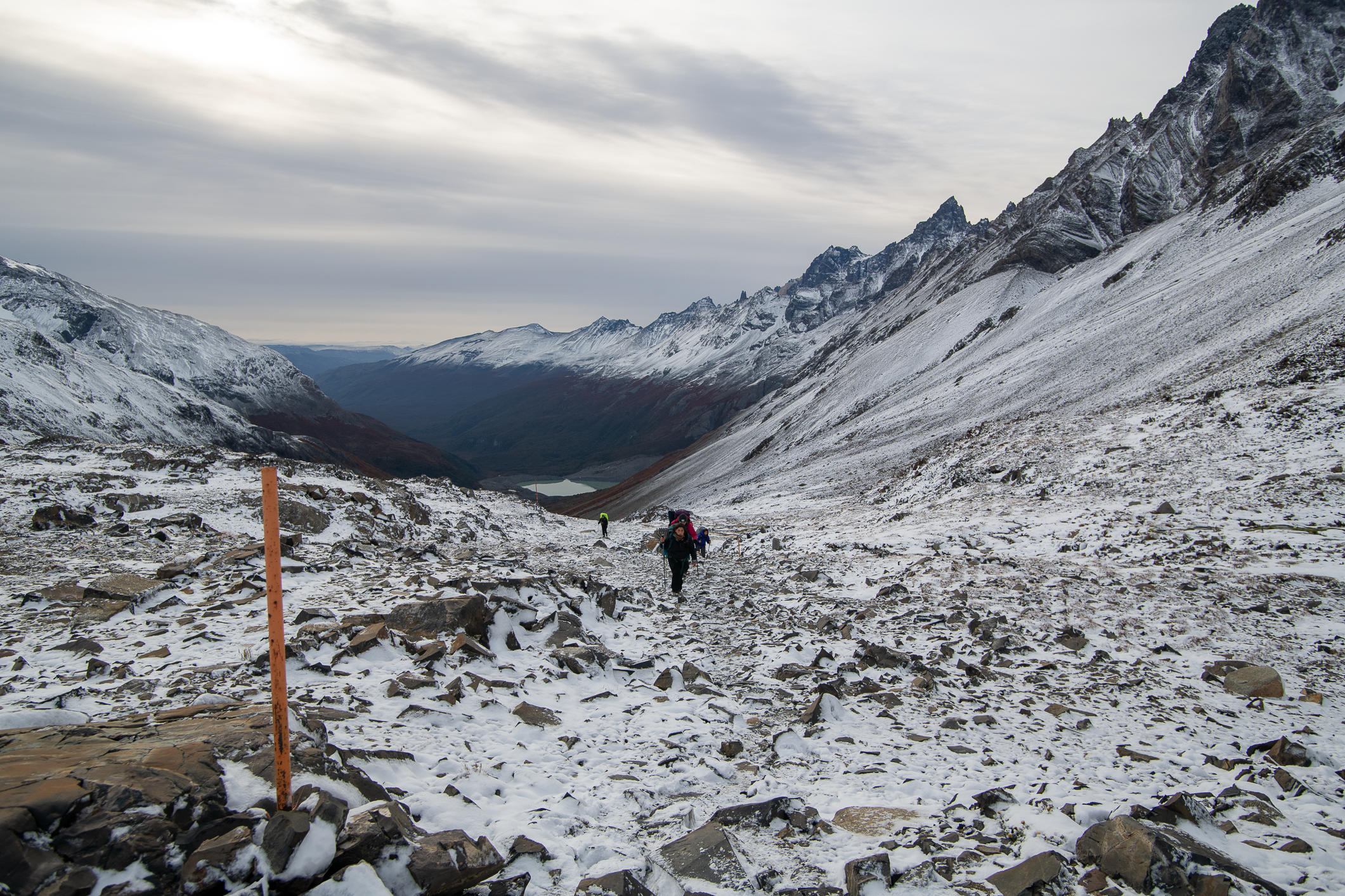 Cascada 9-day Circuit - Day 4: Paso Gardner (the highest point of the hike is where the stick is; 1,200m)