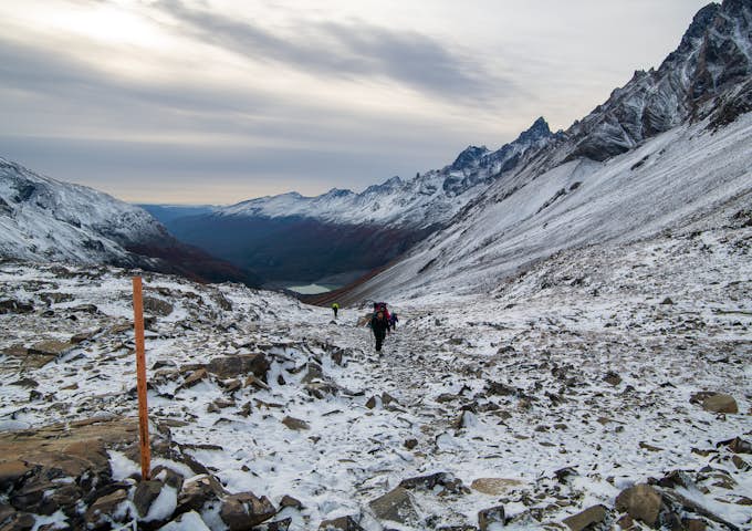 Cascada 9-day Circuit - Day 4: Paso Gardner (the highest point of the hike is where the stick is; 1,200m)