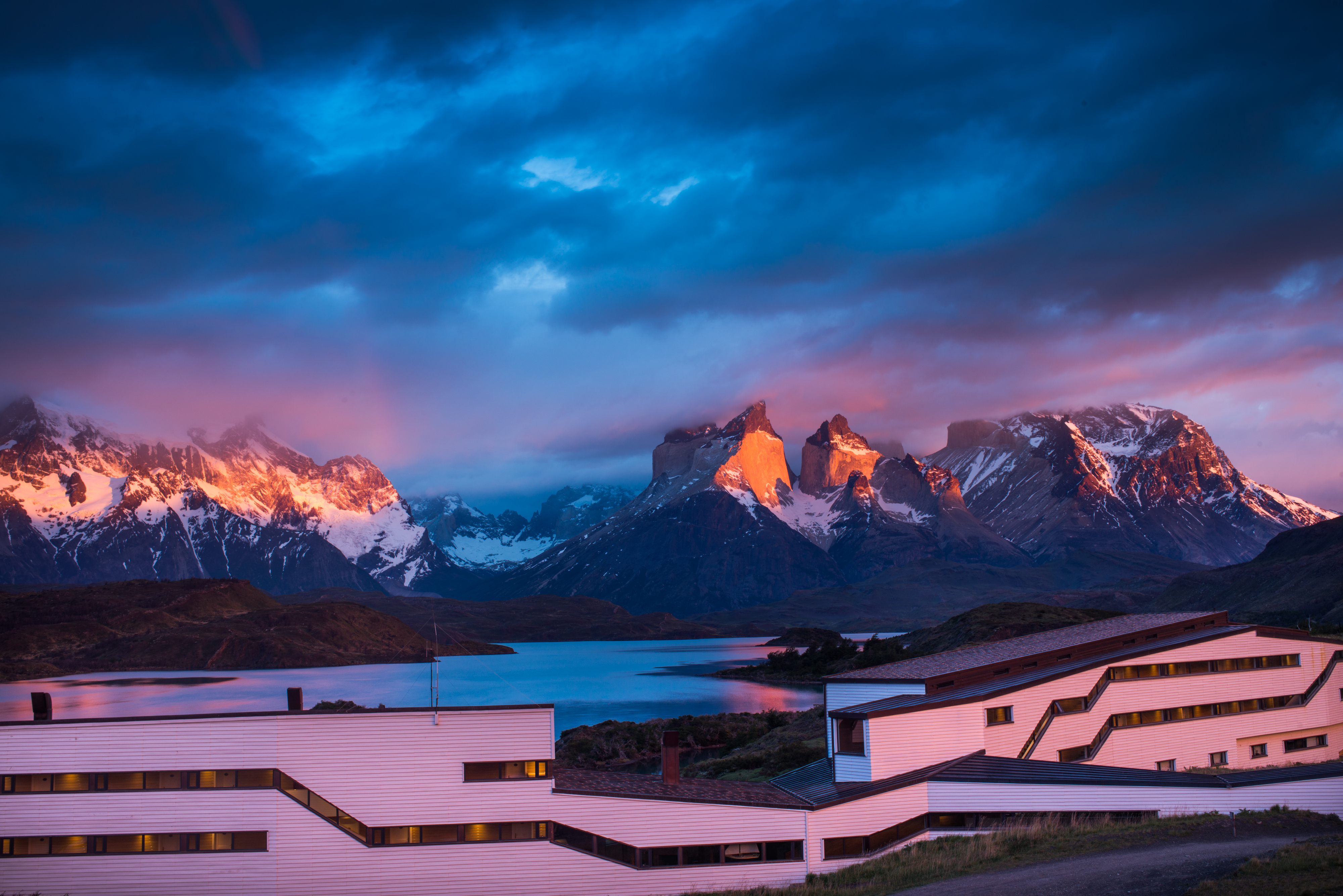 Sunset over Explora Torres del Paine, Torres del Paine, Chile Patagonia