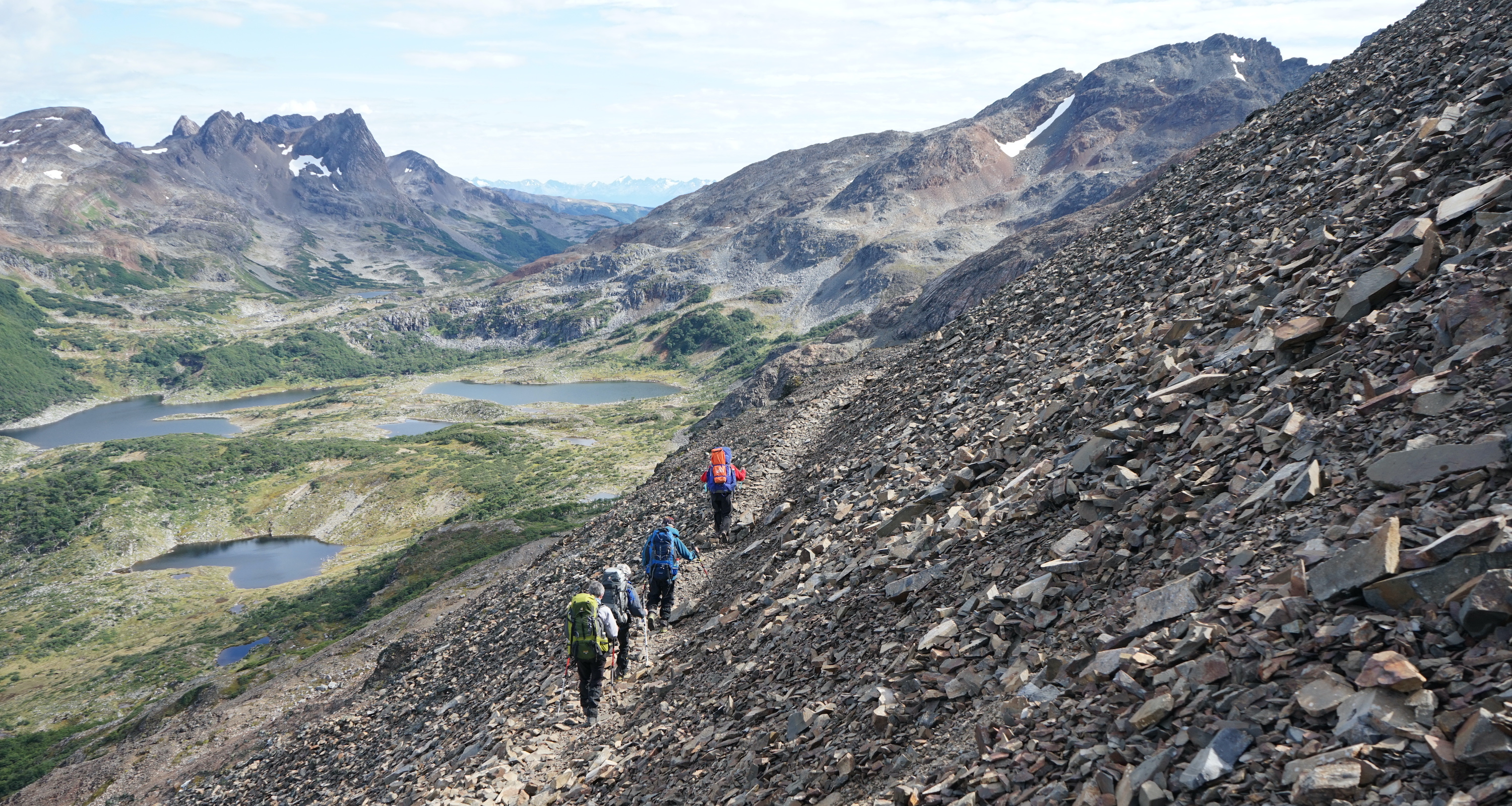 Hikers on the trail to Laguna Escondida on the Dientes de Navarino trek
