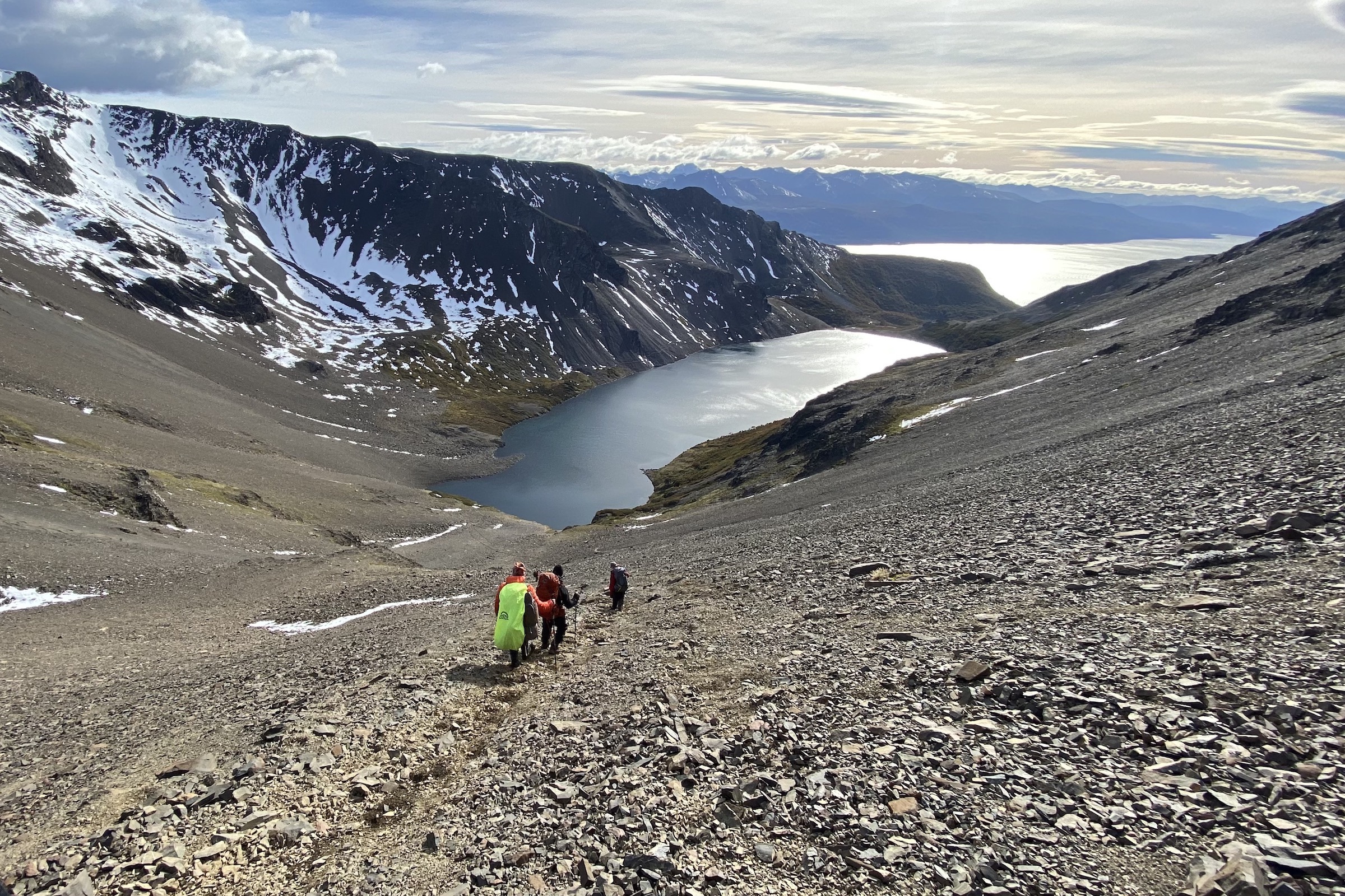 Descending to Laguna Guanaco on the Dientes de Navarino trek