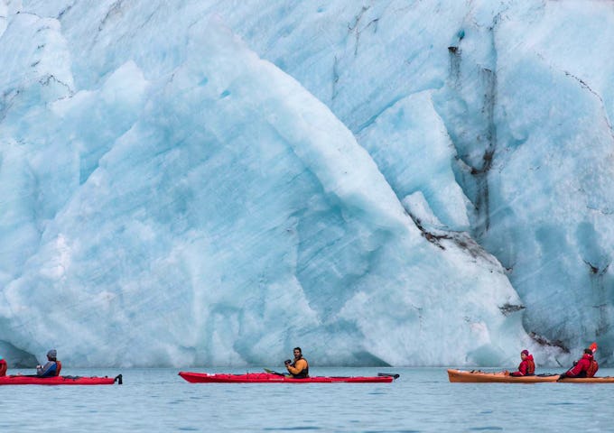 Kayaking near the ice, Serrano Glacier, Patagonia, Chile