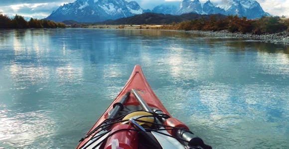 Serrano River with views of the Paine massif, Torres del Paine, Patagonia, Chile