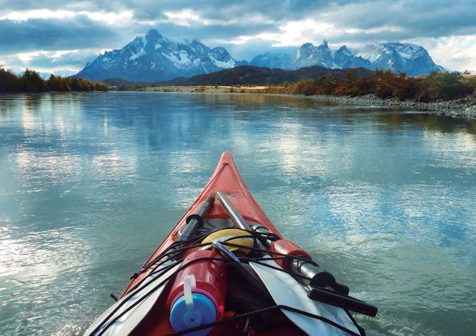 Serrano River with views of the Paine massif, Torres del Paine, Patagonia, Chile