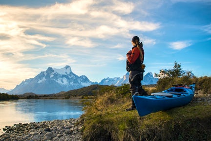 Kayaker on the Grey River in Torres del Paine