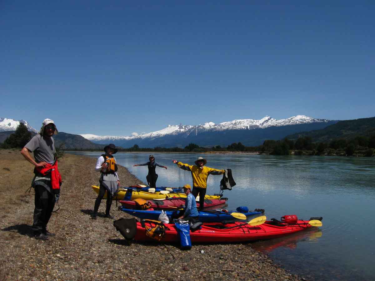 Putting the kayaks in on the Baker River, Aysen Patagonia