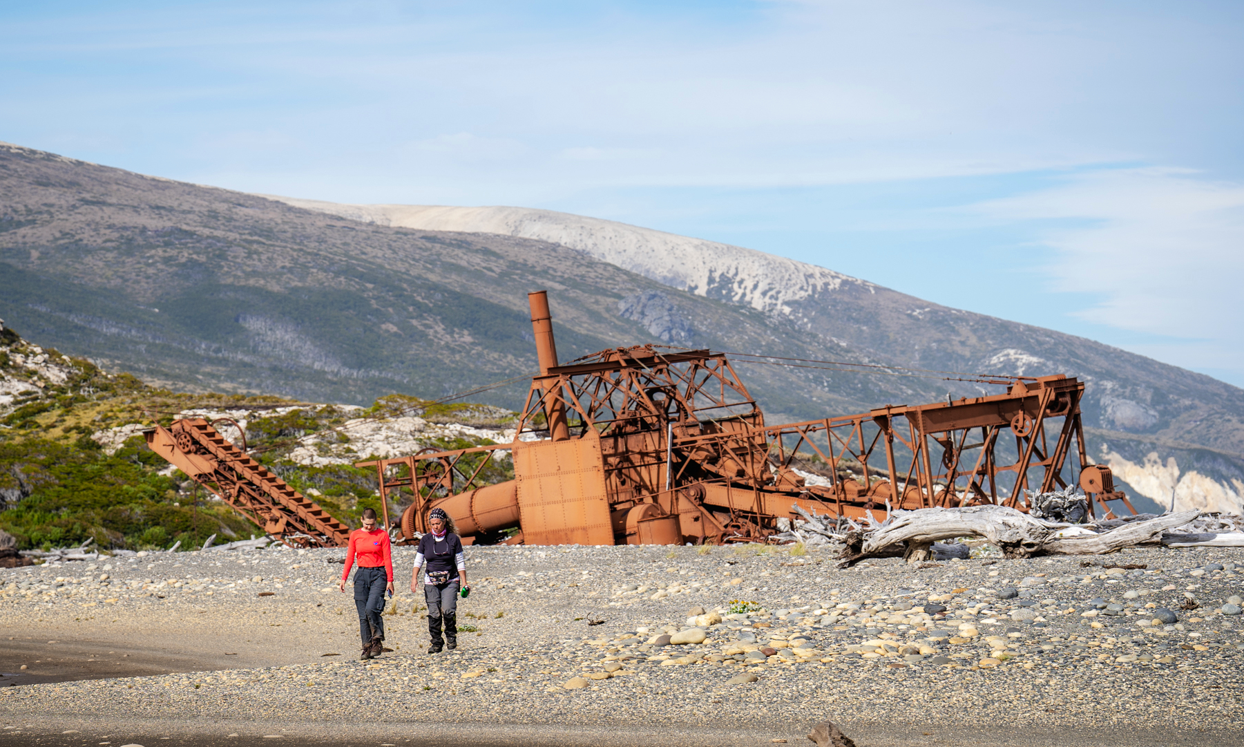 Old gold dredger at Sloggett Bay, Mitre Peninsula, Tierra del Fuego