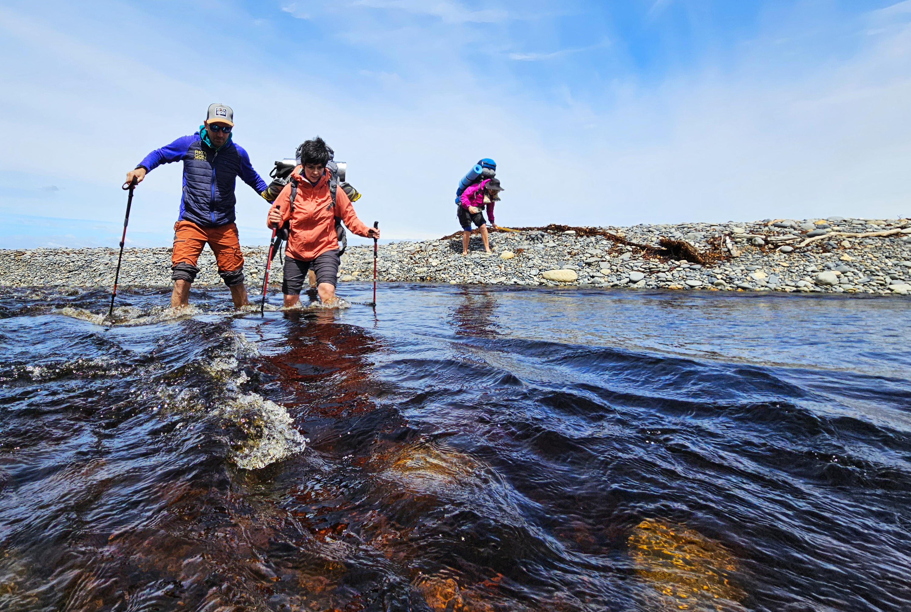 Crossing the Río Chico, Mitre Peninsula, Tierra del Fuego
