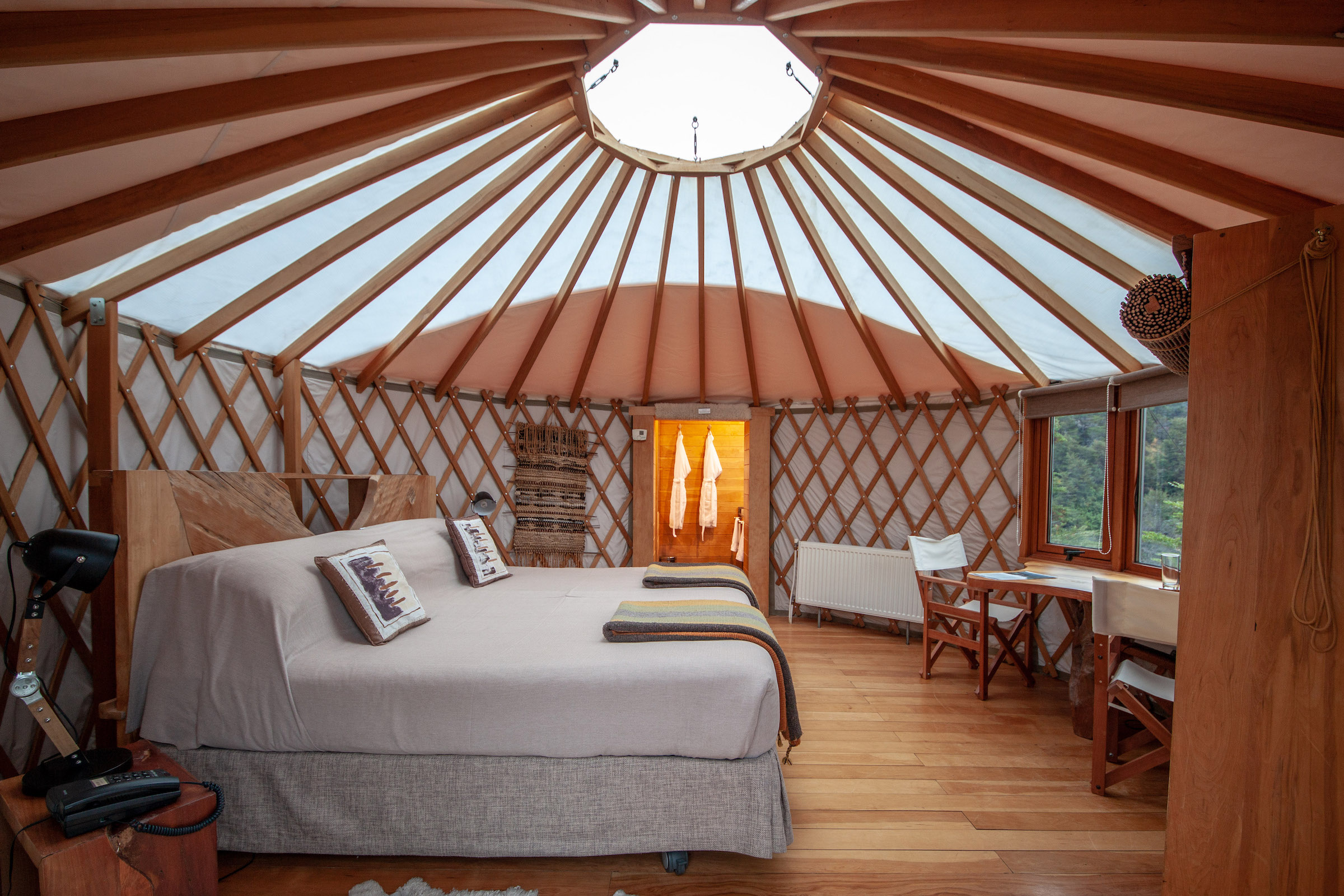 Interior of Patagonia camp yurt