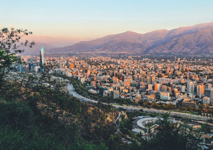 Santiago city sprawl and the Andes in the background