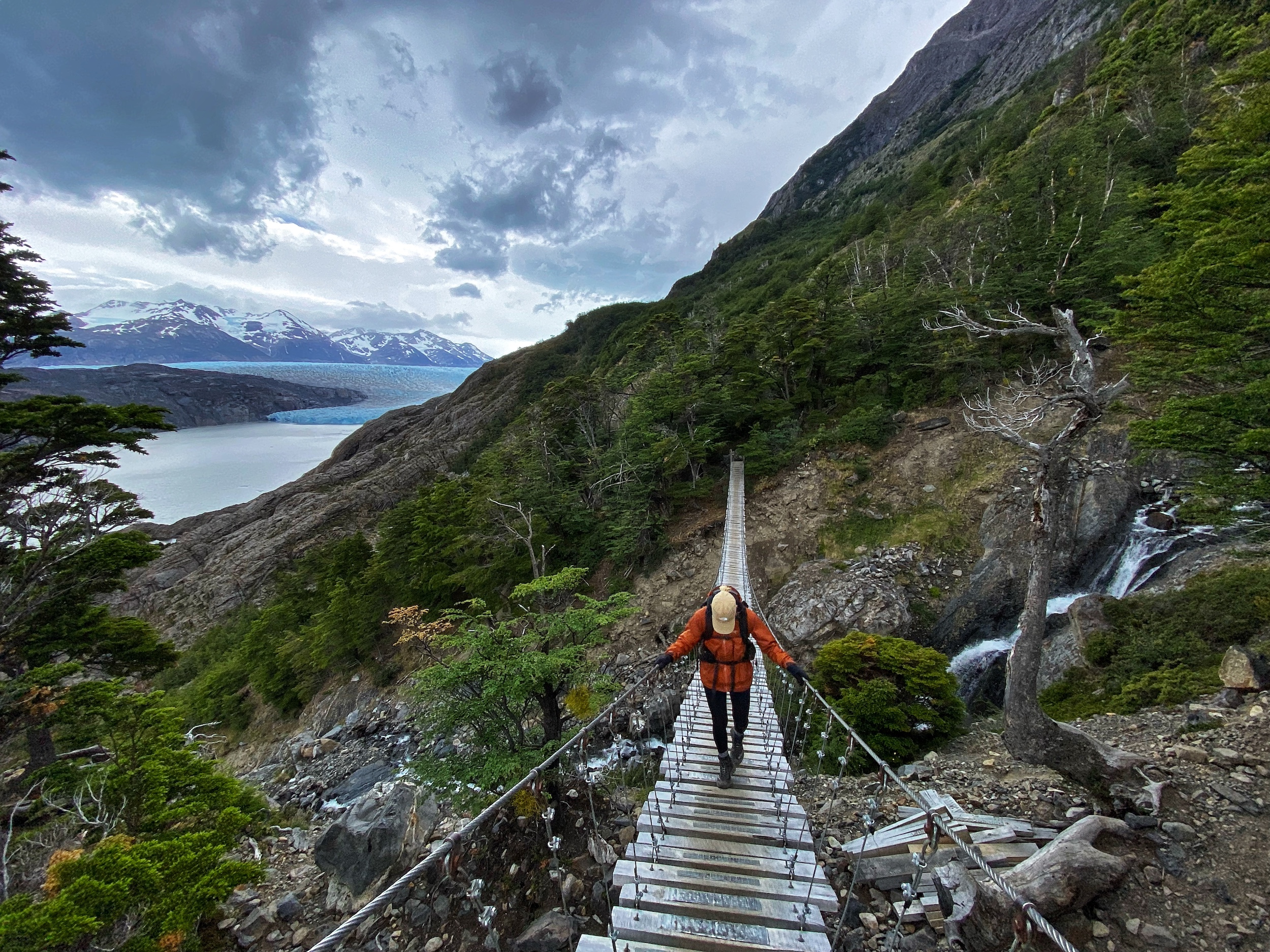 Crossing bridge at Glacier Grey