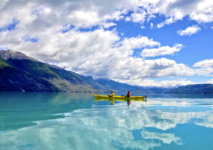 Kayaking on the lake, Aysén, Chile