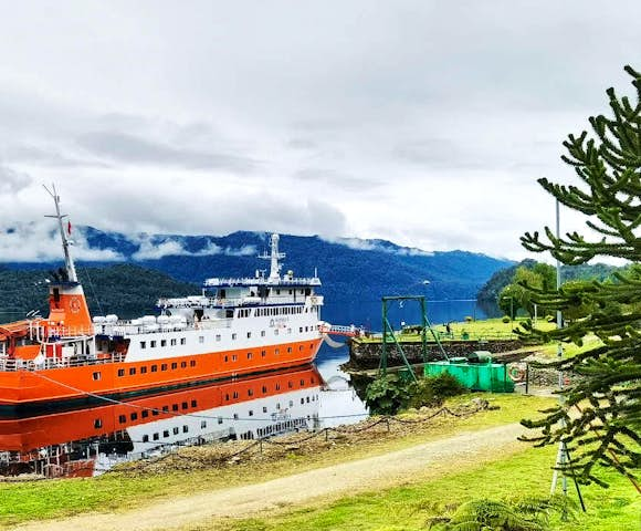 Skorpios II docked at Quitralco, Patagonia, Chile