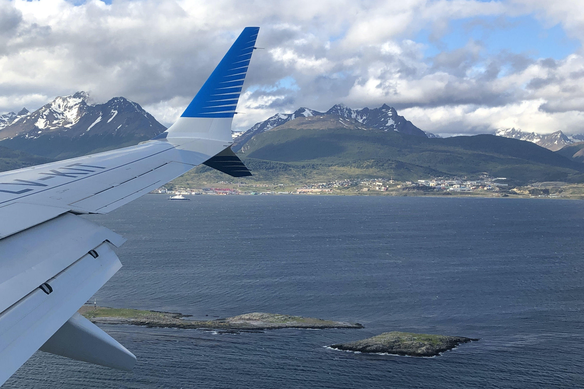 Flying into Ushuaia airport in Tierra del Fuego