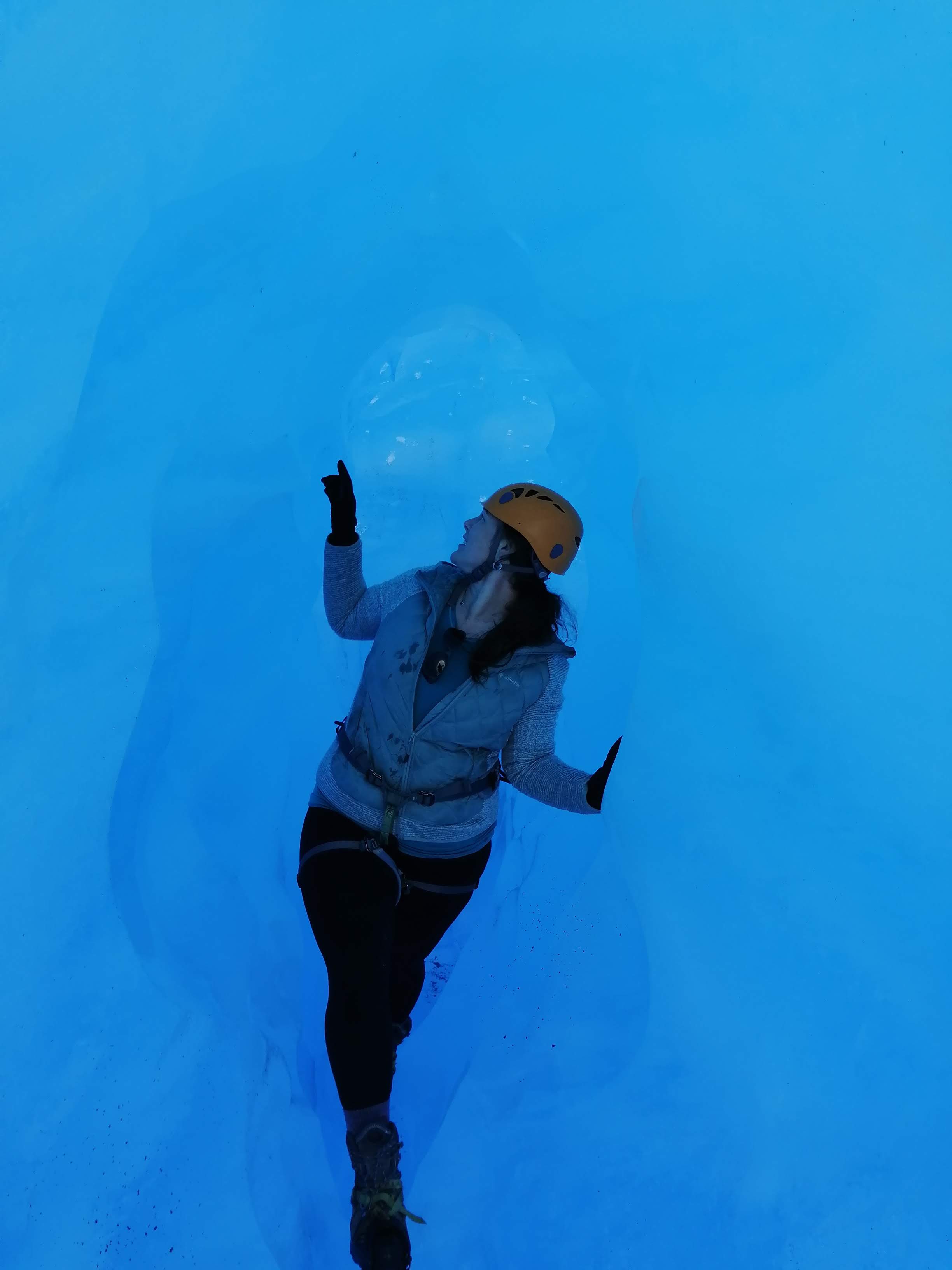 Alicia Spotting a Patagonian Ice Dragon inside Grey Glacier