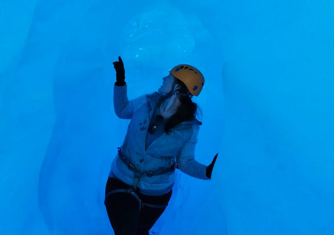 Alicia Spotting a Patagonian Ice Dragon inside Grey Glacier
