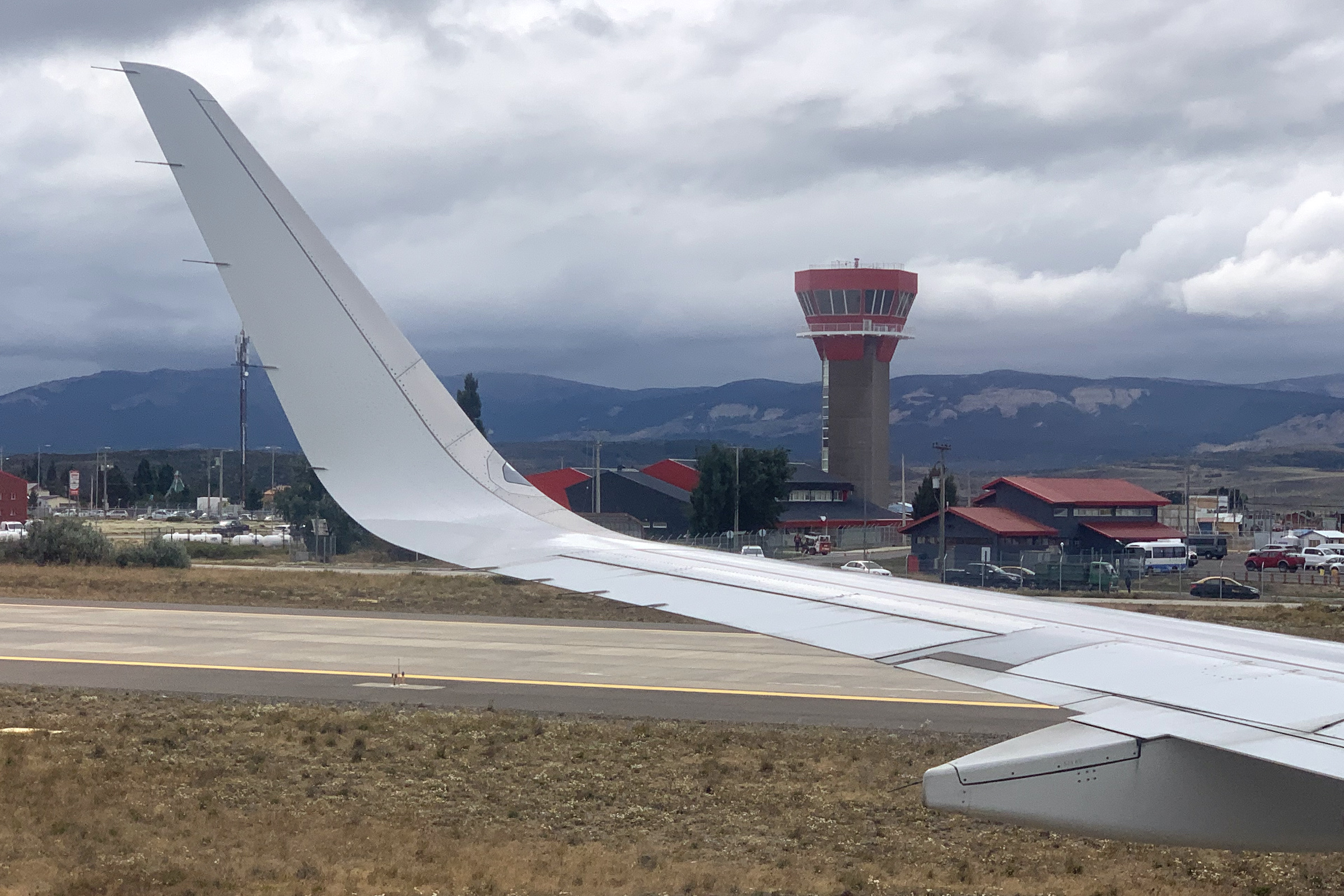 View from inside the plane at Balmaceda airport near Coyhaique