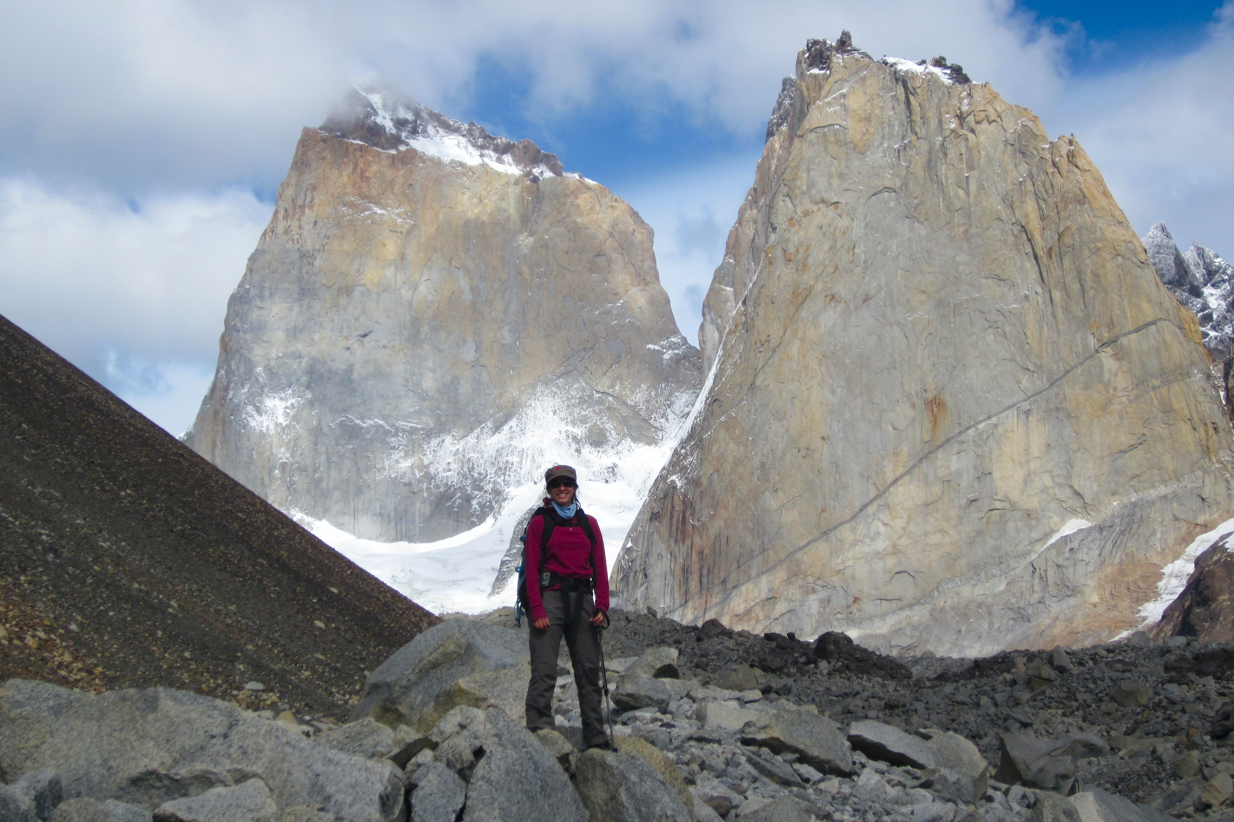 Hiker at granite peaks of Silencio Valley