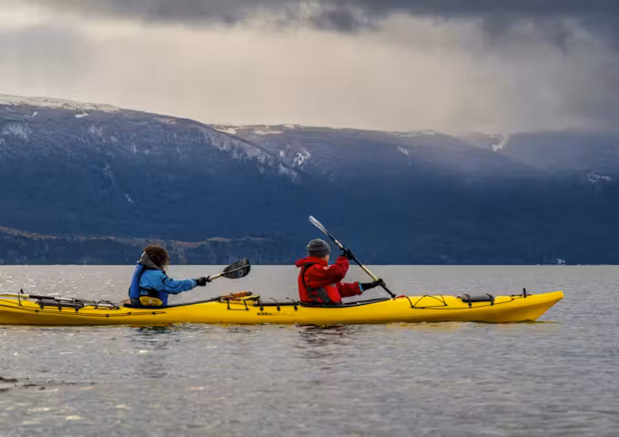Kayaking on the edge of the Beagle Channel on Navarino Island
