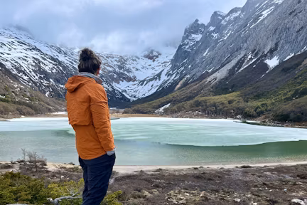 Hiker at Laguna Esmeralda near Ushuaia in Tierra del Fuego