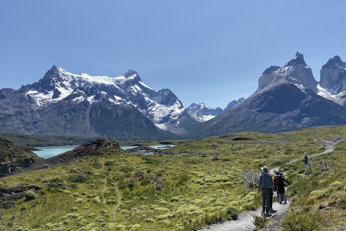 Summer hiking past the Cuernos in Torres del Paine