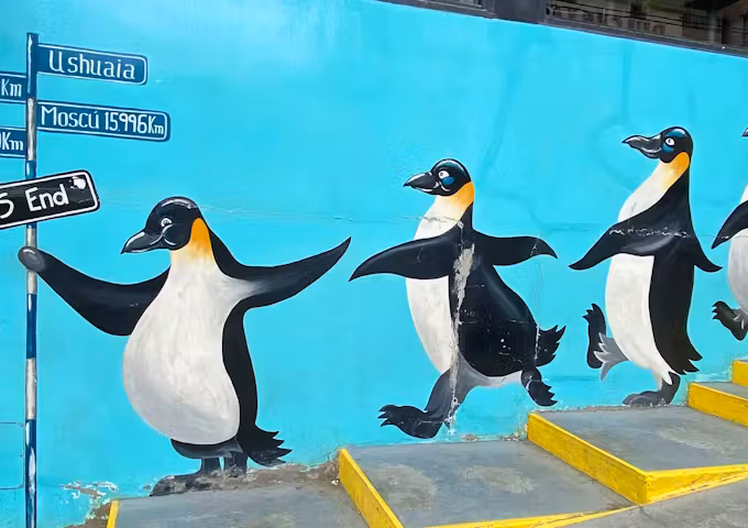 Penguin mural in Ushuaia in Tierra del Fuego