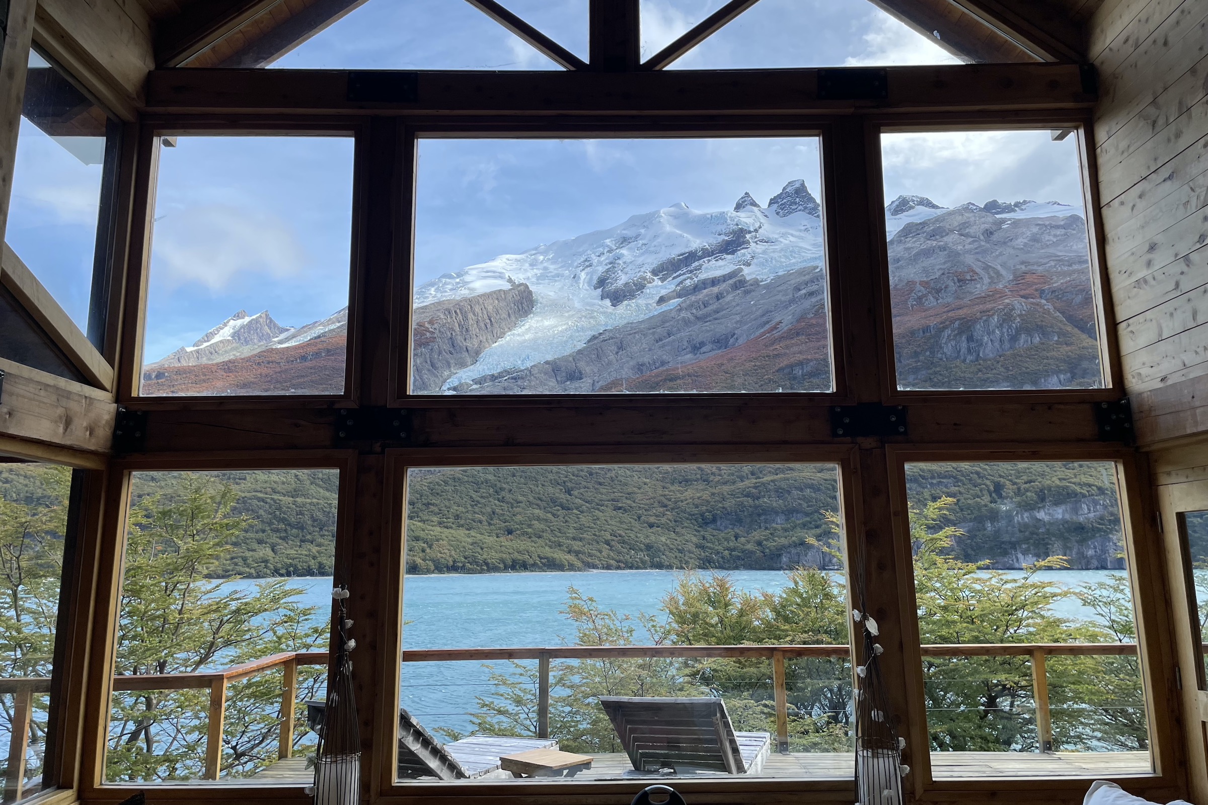 Window view from Aguas Arribas luxury lodge in Los Glaciares