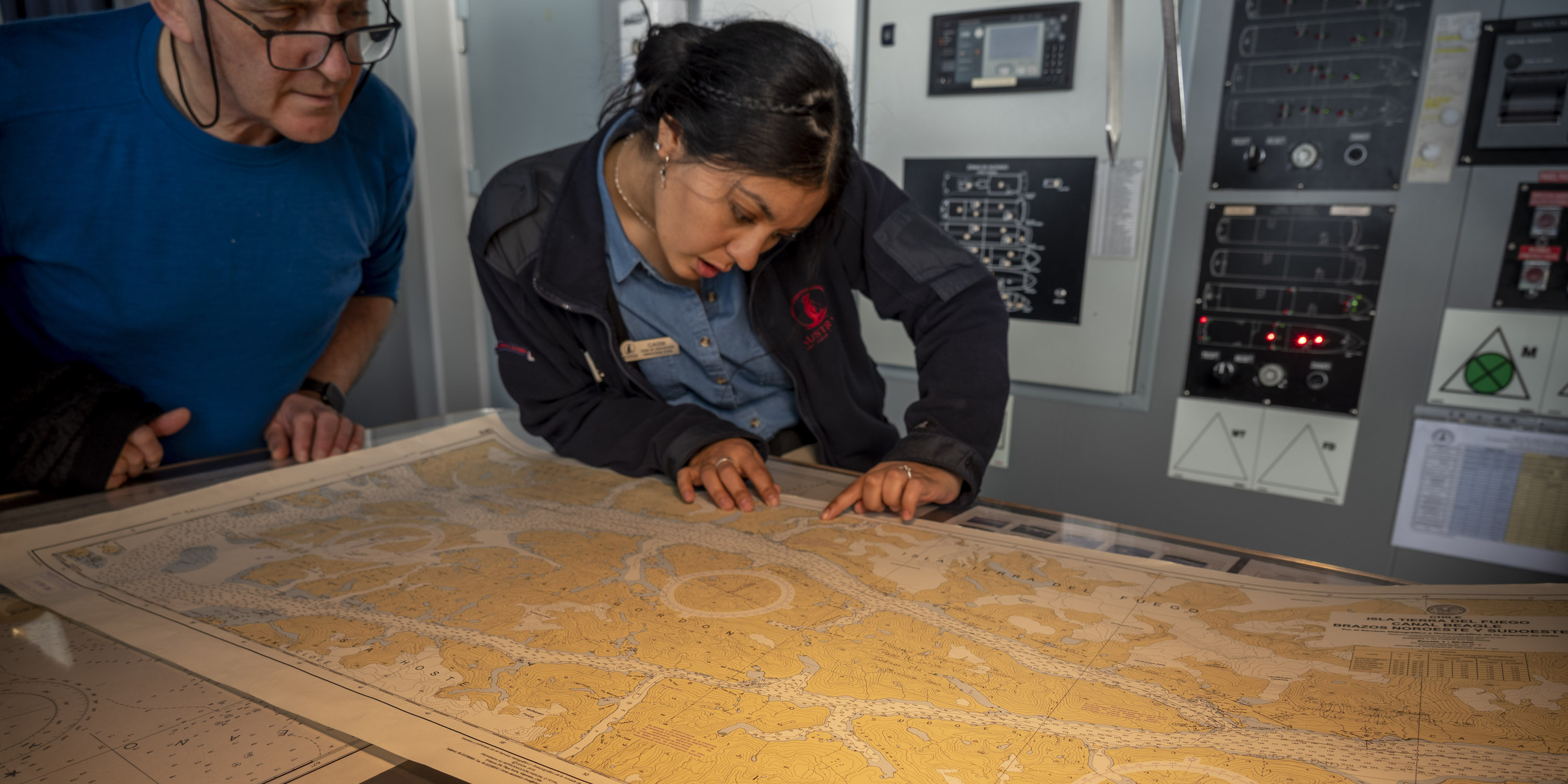 Plotting the route on a ship's chart through the Beagle Channel to Cape Horn