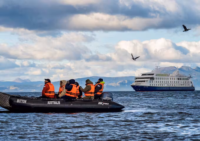Australis Cape Horn cruise ship with zodiac