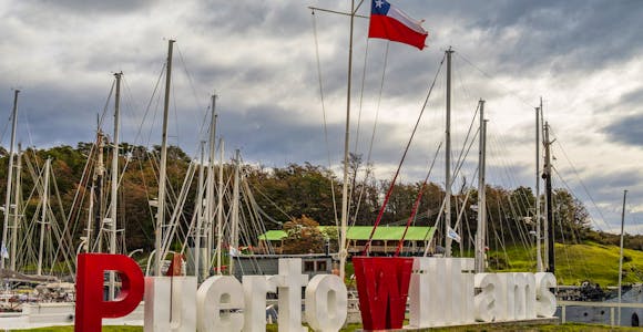 Puerto Williams town sign on Navarino Island