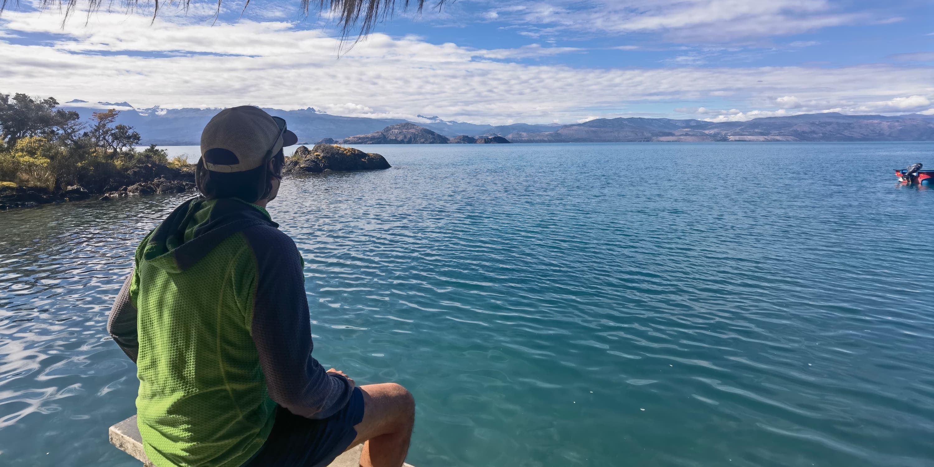 Looking out across Lago General Carrera at Puerto Rio Tranquillo near the Marble Caves