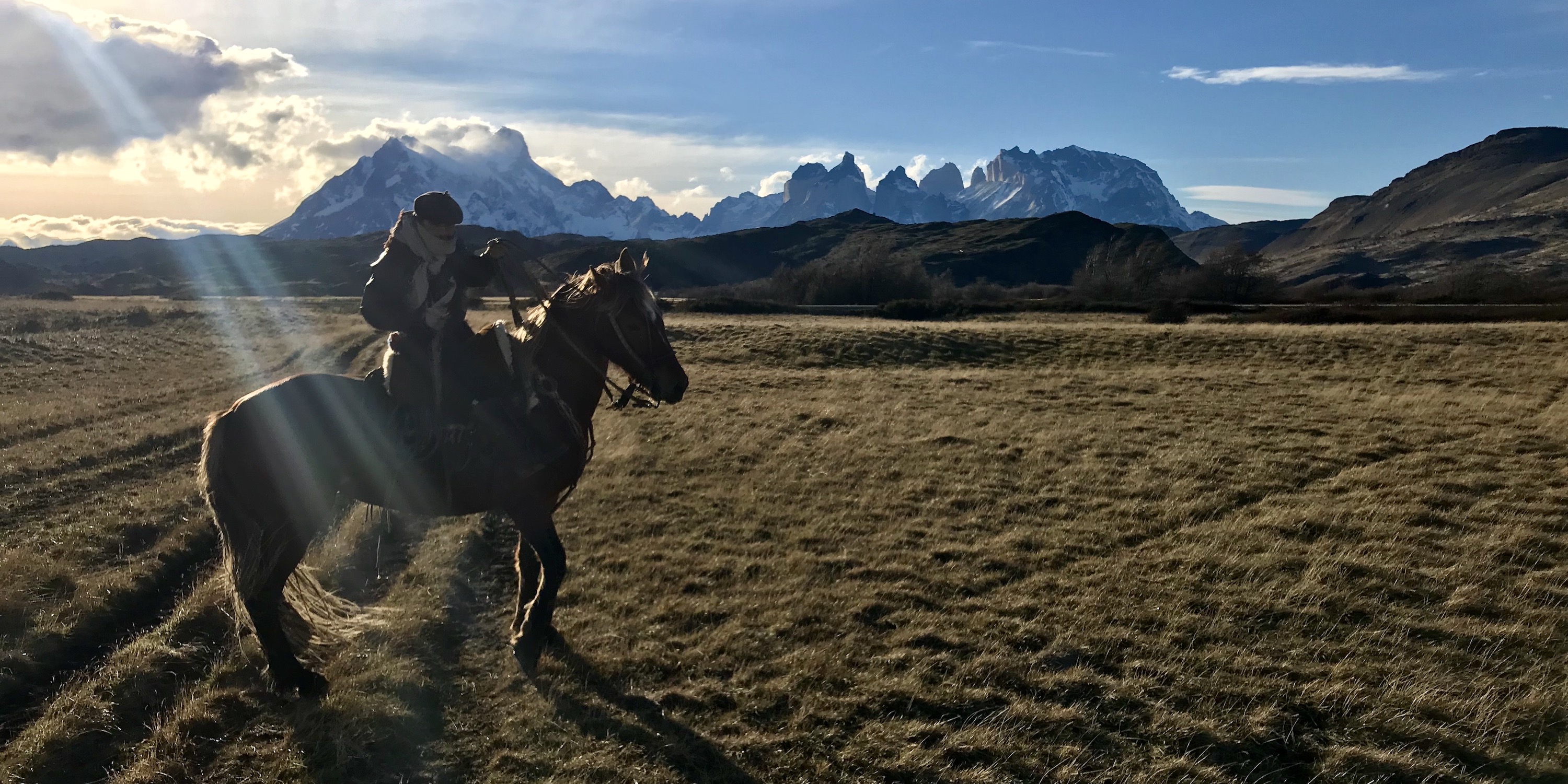 Horse riding to the Paine Massif in winter